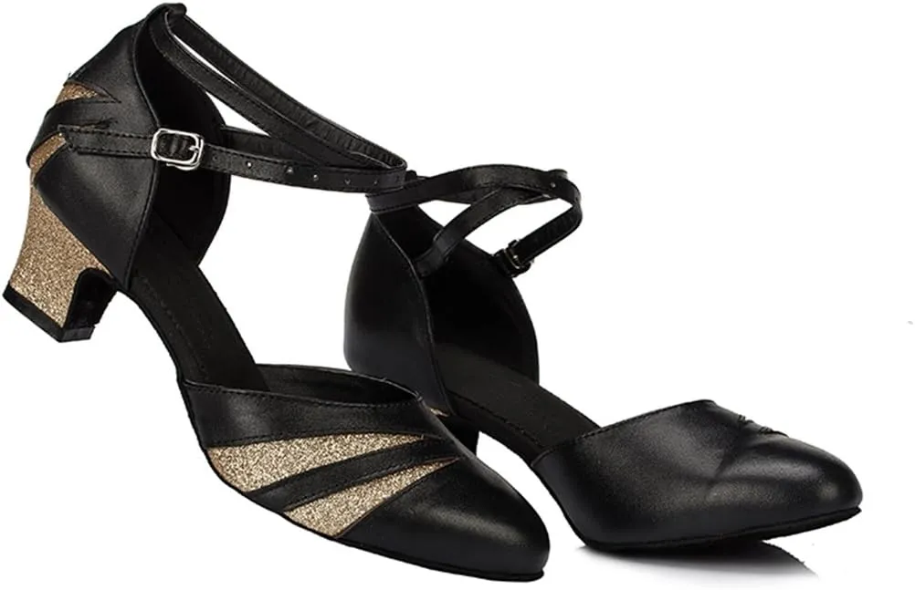 TDA Women's Comfort Round Toe Classic Leather Salsa Tango Ballroom Latin Modern Dance Wedding Shoes