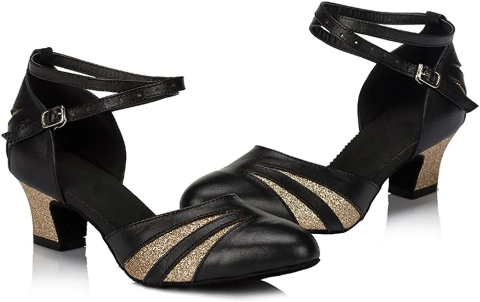 TDA Women's Comfort Round Toe Classic Leather Salsa Tango Ballroom Latin Modern Dance Wedding Shoes