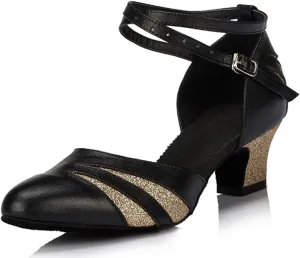 TDA Women's Comfort Round Toe Classic Leather Salsa Tango Ballroom Latin Modern Dance Wedding Shoes