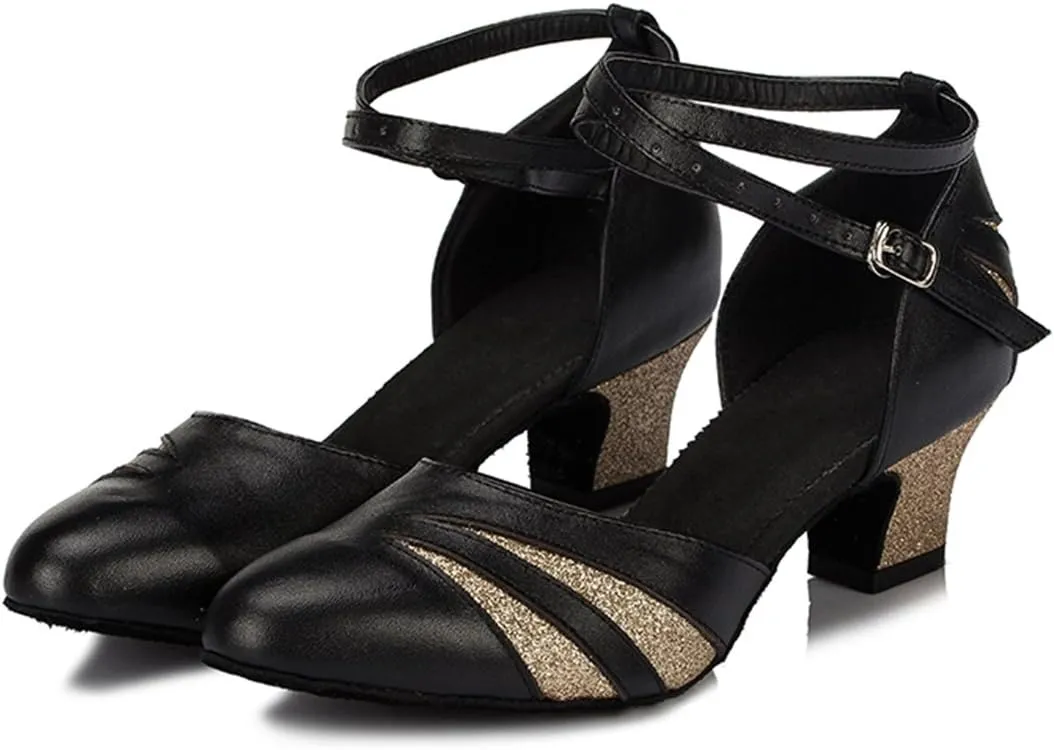 TDA Women's Comfort Round Toe Classic Leather Salsa Tango Ballroom Latin Modern Dance Wedding Shoes
