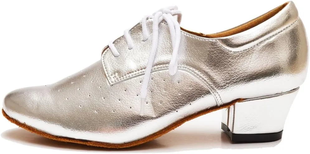 TDA Women's Fashion Chunky Heel Lace-up Leather Salsa Tango Ballroom Latin Modern Dance Shoes