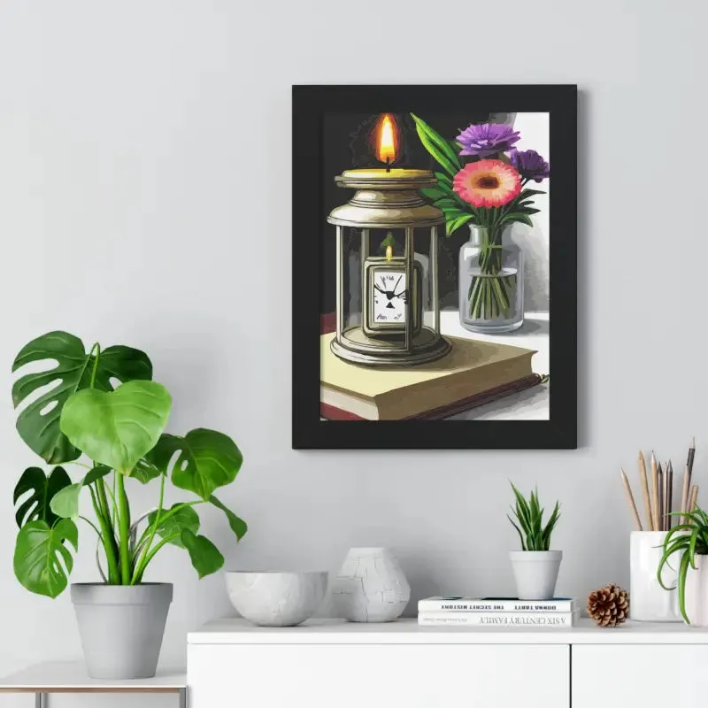 Timeless Candle Pocket Watch Framed Vertical Poster
