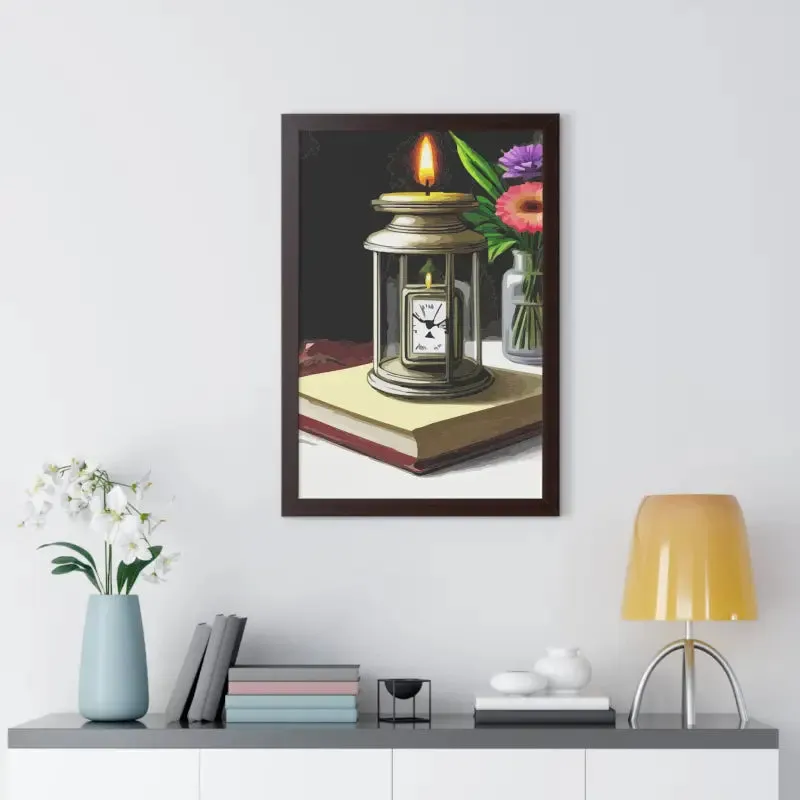 Timeless Candle Pocket Watch Framed Vertical Poster