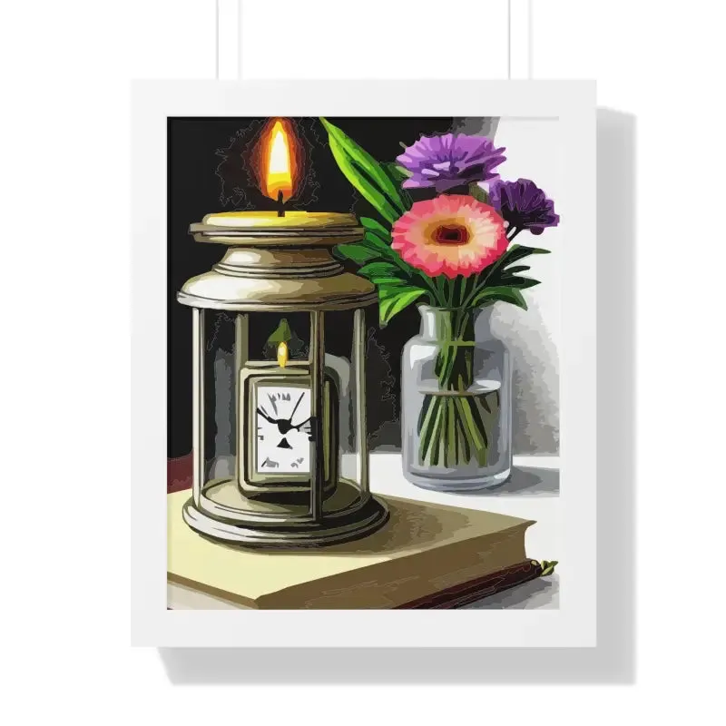 Timeless Candle Pocket Watch Framed Vertical Poster