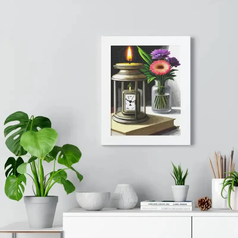Timeless Candle Pocket Watch Framed Vertical Poster