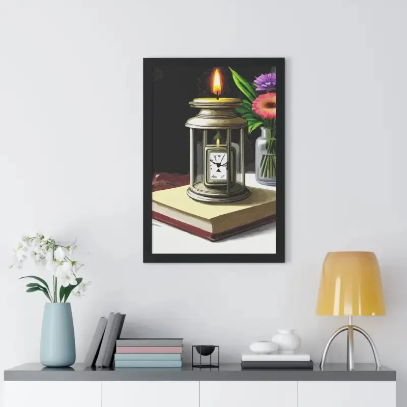 Timeless Candle Pocket Watch Framed Vertical Poster