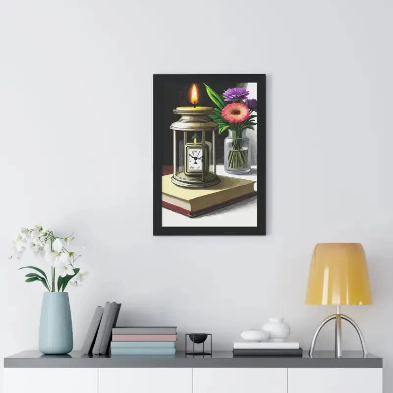 Timeless Candle Pocket Watch Framed Vertical Poster