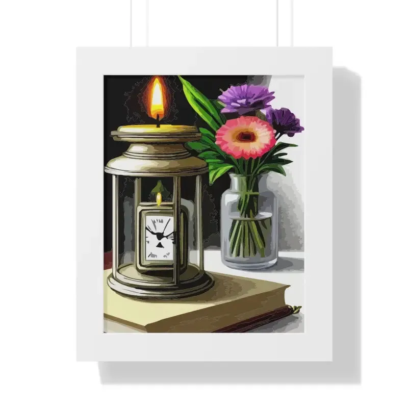 Timeless Candle Pocket Watch Framed Vertical Poster