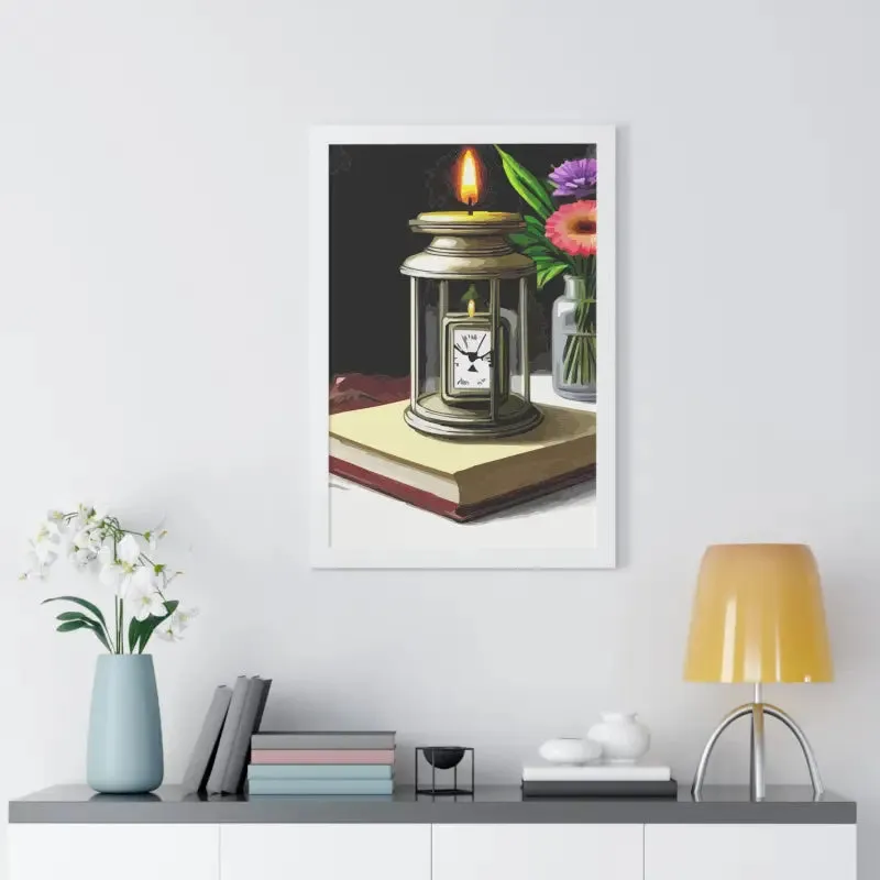 Timeless Candle Pocket Watch Framed Vertical Poster