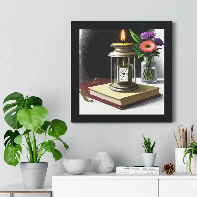 Timeless Candle Pocket Watch Framed Vertical Poster