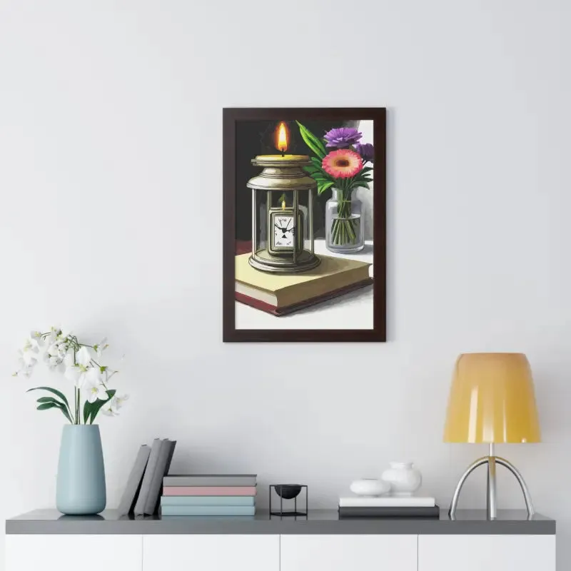 Timeless Candle Pocket Watch Framed Vertical Poster