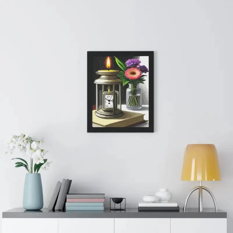 Timeless Candle Pocket Watch Framed Vertical Poster