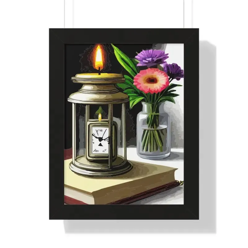 Timeless Candle Pocket Watch Framed Vertical Poster