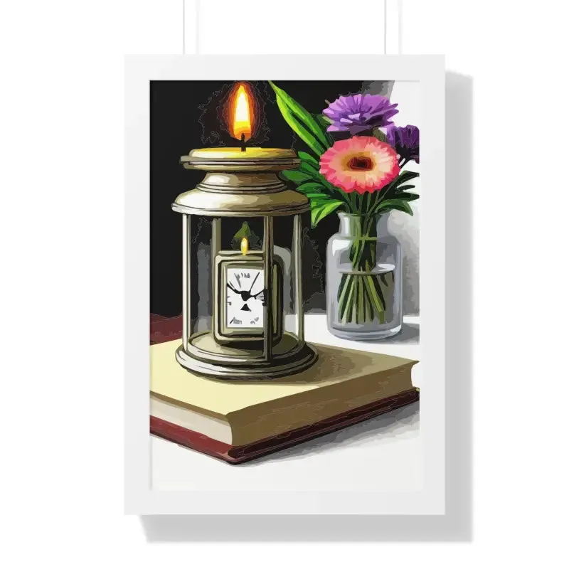 Timeless Candle Pocket Watch Framed Vertical Poster