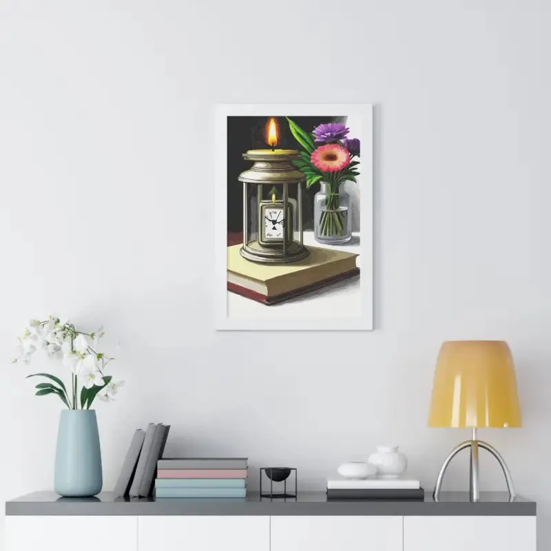 Timeless Candle Pocket Watch Framed Vertical Poster
