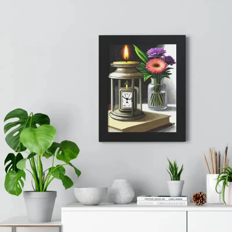 Timeless Candle Pocket Watch Framed Vertical Poster
