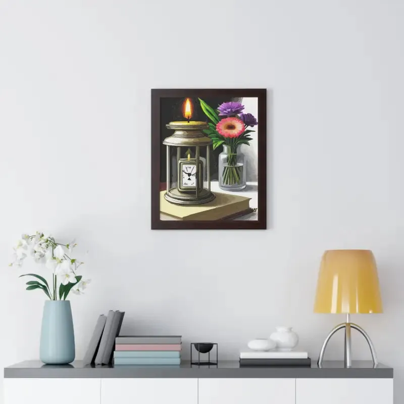 Timeless Candle Pocket Watch Framed Vertical Poster