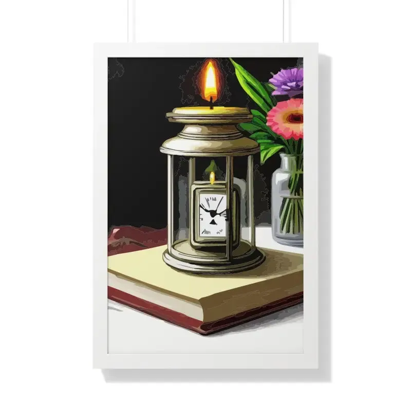 Timeless Candle Pocket Watch Framed Vertical Poster