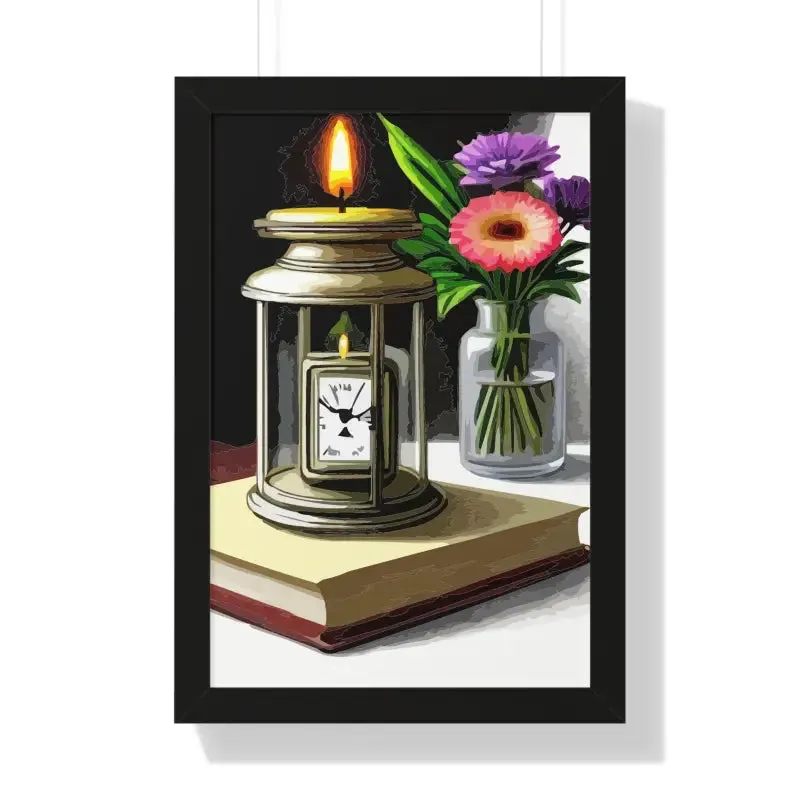 Timeless Candle Pocket Watch Framed Vertical Poster