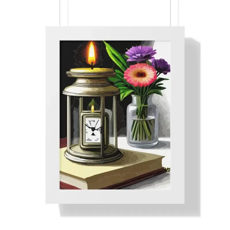 Timeless Candle Pocket Watch Framed Vertical Poster