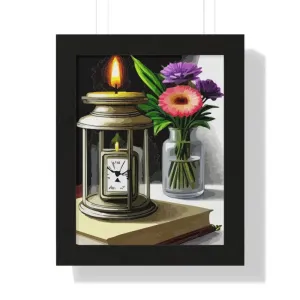 Timeless Candle Pocket Watch Framed Vertical Poster