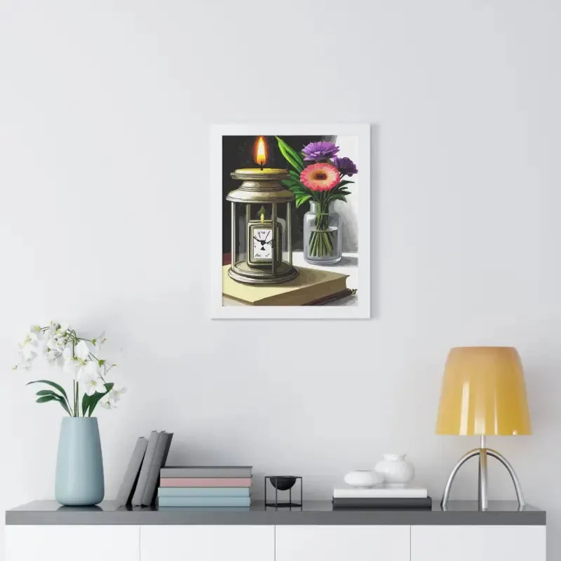 Timeless Candle Pocket Watch Framed Vertical Poster