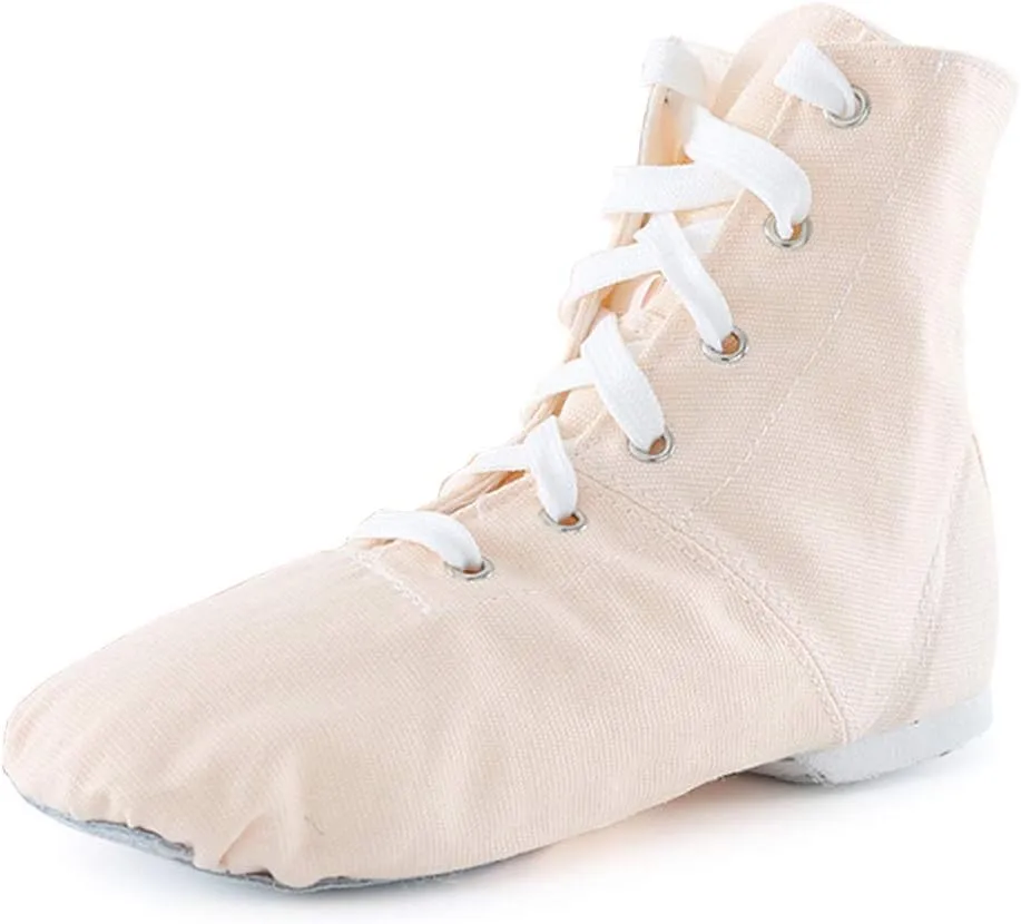 TINRYMX Canvas Lace Up Jazz Boots Ballroom Modern Dance Shoes Over The Ankle for Women