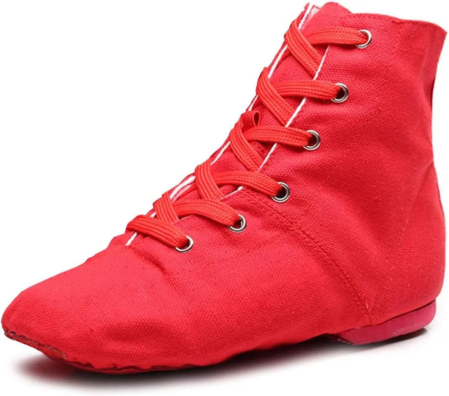TINRYMX Canvas Lace Up Jazz Boots Ballroom Modern Dance Shoes Over The Ankle for Women