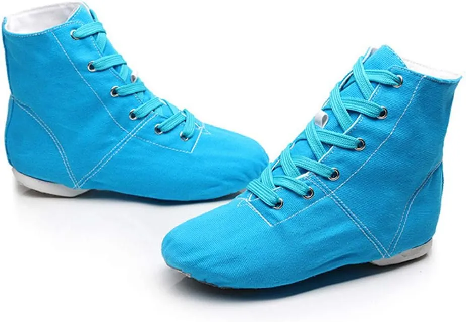 TINRYMX Canvas Lace Up Jazz Boots Ballroom Modern Dance Shoes Over The Ankle for Women