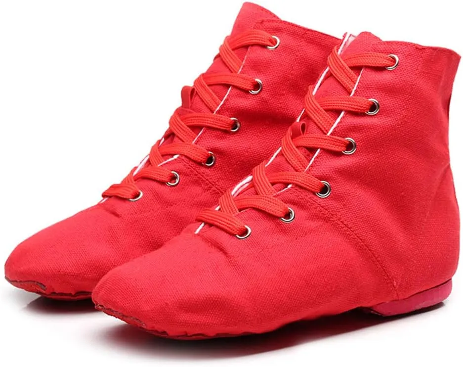 TINRYMX Canvas Lace Up Jazz Boots Ballroom Modern Dance Shoes Over The Ankle for Women
