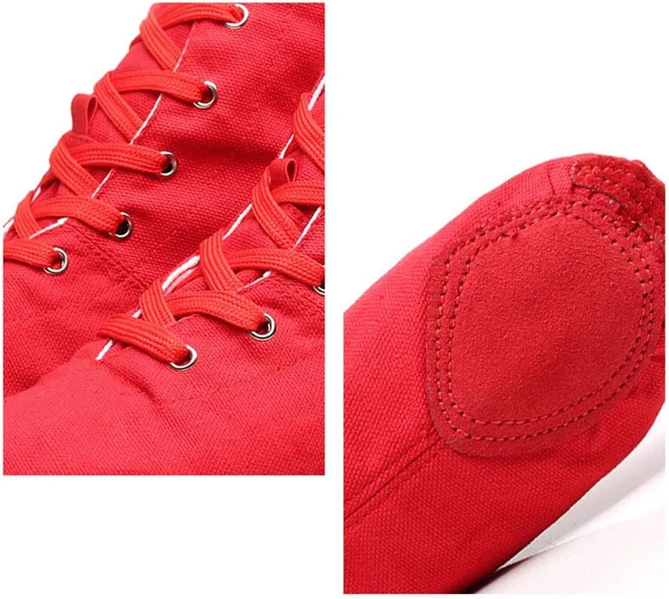 TINRYMX Canvas Lace Up Jazz Boots Ballroom Modern Dance Shoes Over The Ankle for Women