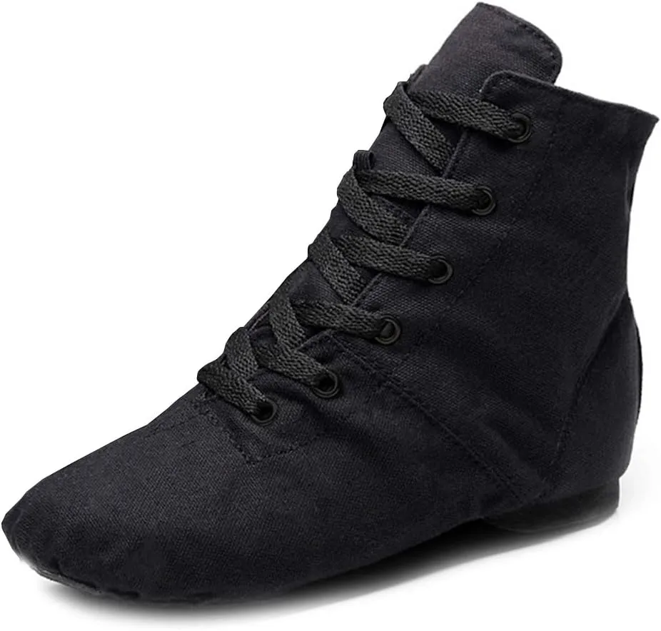 TINRYMX Canvas Lace Up Jazz Boots Ballroom Modern Dance Shoes Over The Ankle for Women