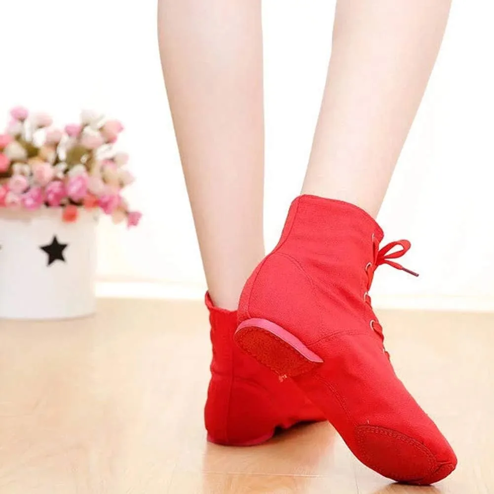 TINRYMX Canvas Lace Up Jazz Boots Ballroom Modern Dance Shoes Over The Ankle for Women