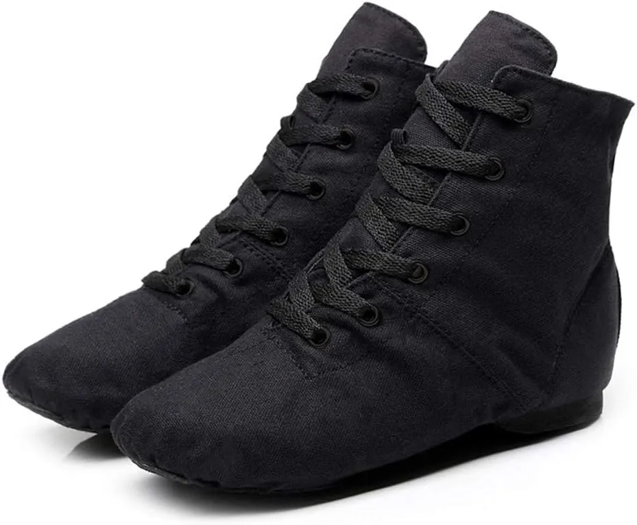 TINRYMX Canvas Lace Up Jazz Boots Ballroom Modern Dance Shoes Over The Ankle for Women