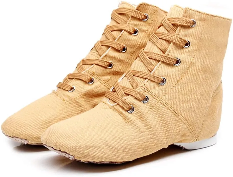 TINRYMX Canvas Lace Up Jazz Boots Ballroom Modern Dance Shoes Over The Ankle for Women