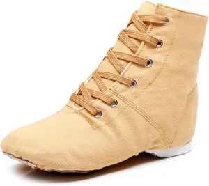 TINRYMX Canvas Lace Up Jazz Boots Ballroom Modern Dance Shoes Over The Ankle for Women