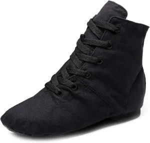 TINRYMX Canvas Lace Up Jazz Boots Ballroom Modern Dance Shoes Over The Ankle for Women