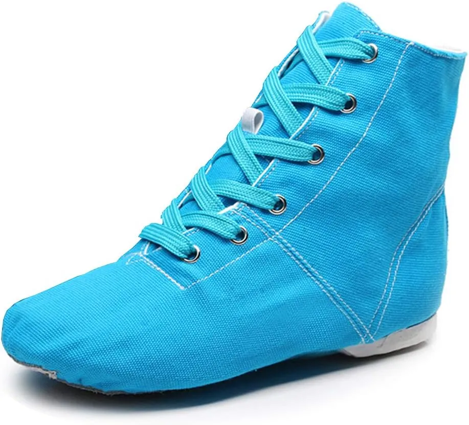TINRYMX Canvas Lace Up Jazz Boots Ballroom Modern Dance Shoes Over The Ankle for Women