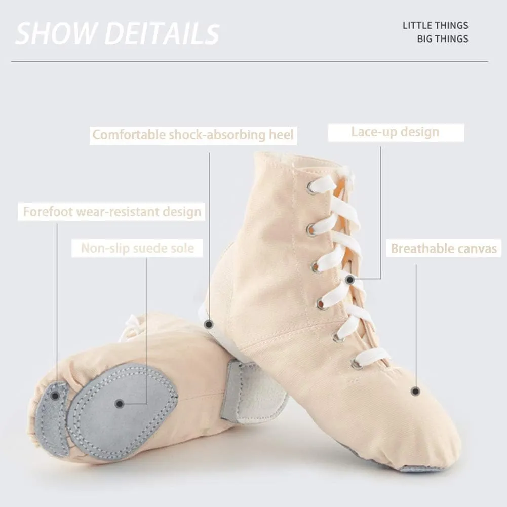 TINRYMX Canvas Lace Up Jazz Boots Ballroom Modern Dance Shoes Over The Ankle for Women