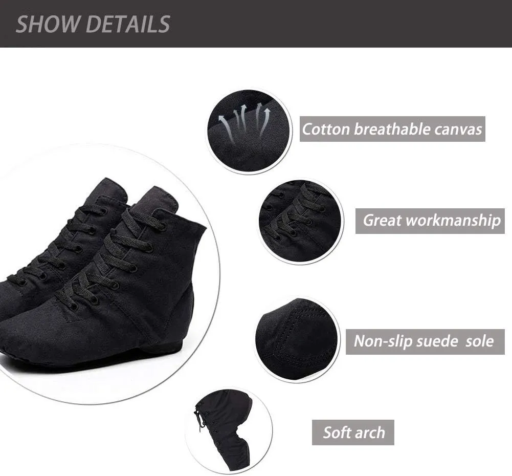 TINRYMX Canvas Lace Up Jazz Boots Ballroom Modern Dance Shoes Over The Ankle for Women