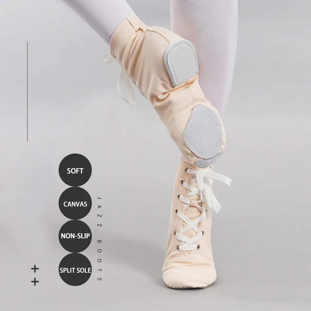 TINRYMX Canvas Lace Up Jazz Boots Ballroom Modern Dance Shoes Over The Ankle for Women