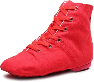 TINRYMX Canvas Lace Up Jazz Boots Ballroom Modern Dance Shoes Over The Ankle for Women