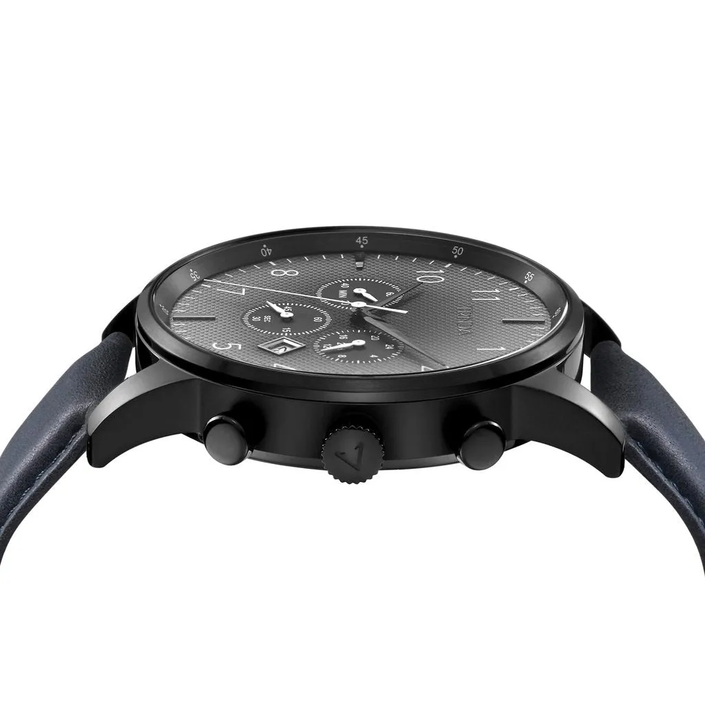 TRNDA STAINLESS STEEL MEN'S WATCH - BLACK CASE & BLUE LEATHER BAND - TIMELESS STYLE