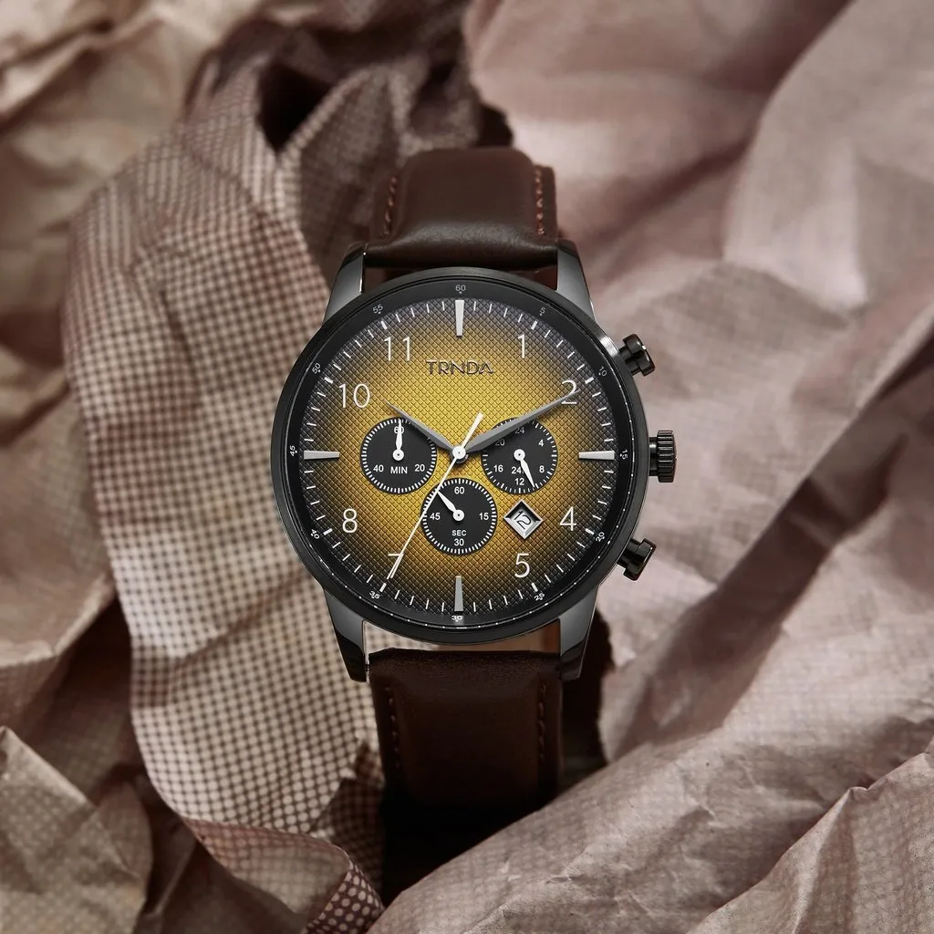 TRNDA STAINLESS STEEL MEN'S WATCH - TIMELESS BLACK & BROWN TREND WITH GRADIENT DIAL