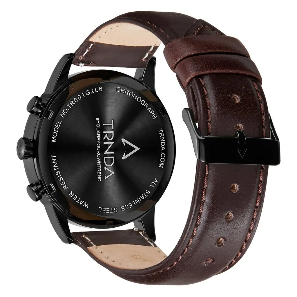 TRNDA STAINLESS STEEL MEN'S WATCH - TIMELESS BLACK & BROWN TREND WITH GRADIENT DIAL