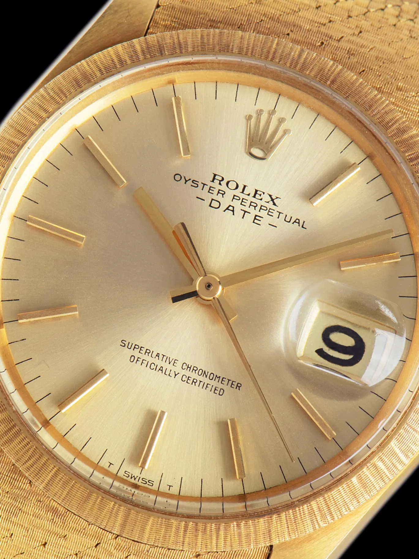 *Unpolished* 1970 Rolex Oyster-Perpetual Date (Ref. 1511) "Bark" 18K YG