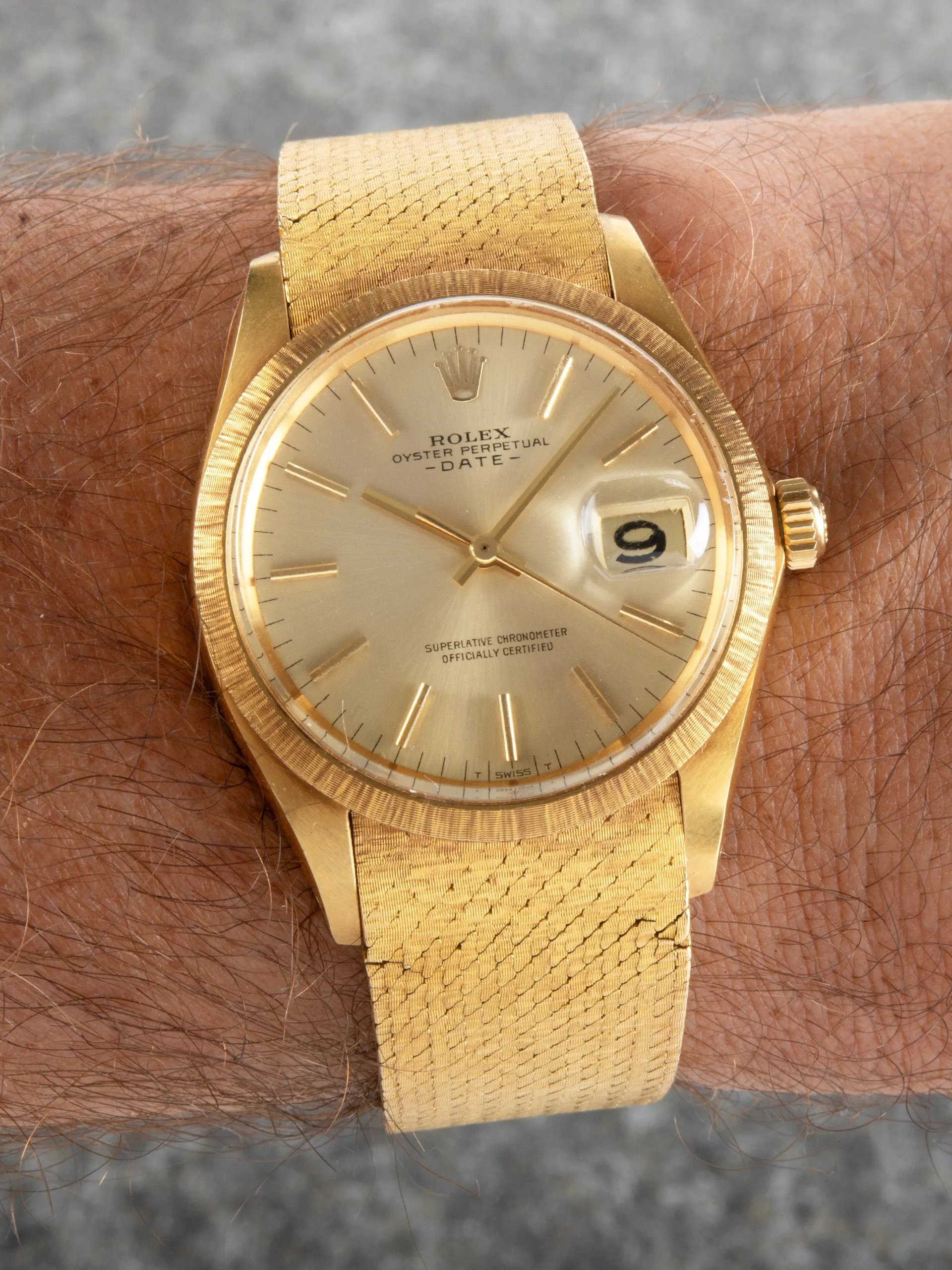 *Unpolished* 1970 Rolex Oyster-Perpetual Date (Ref. 1511) "Bark" 18K YG