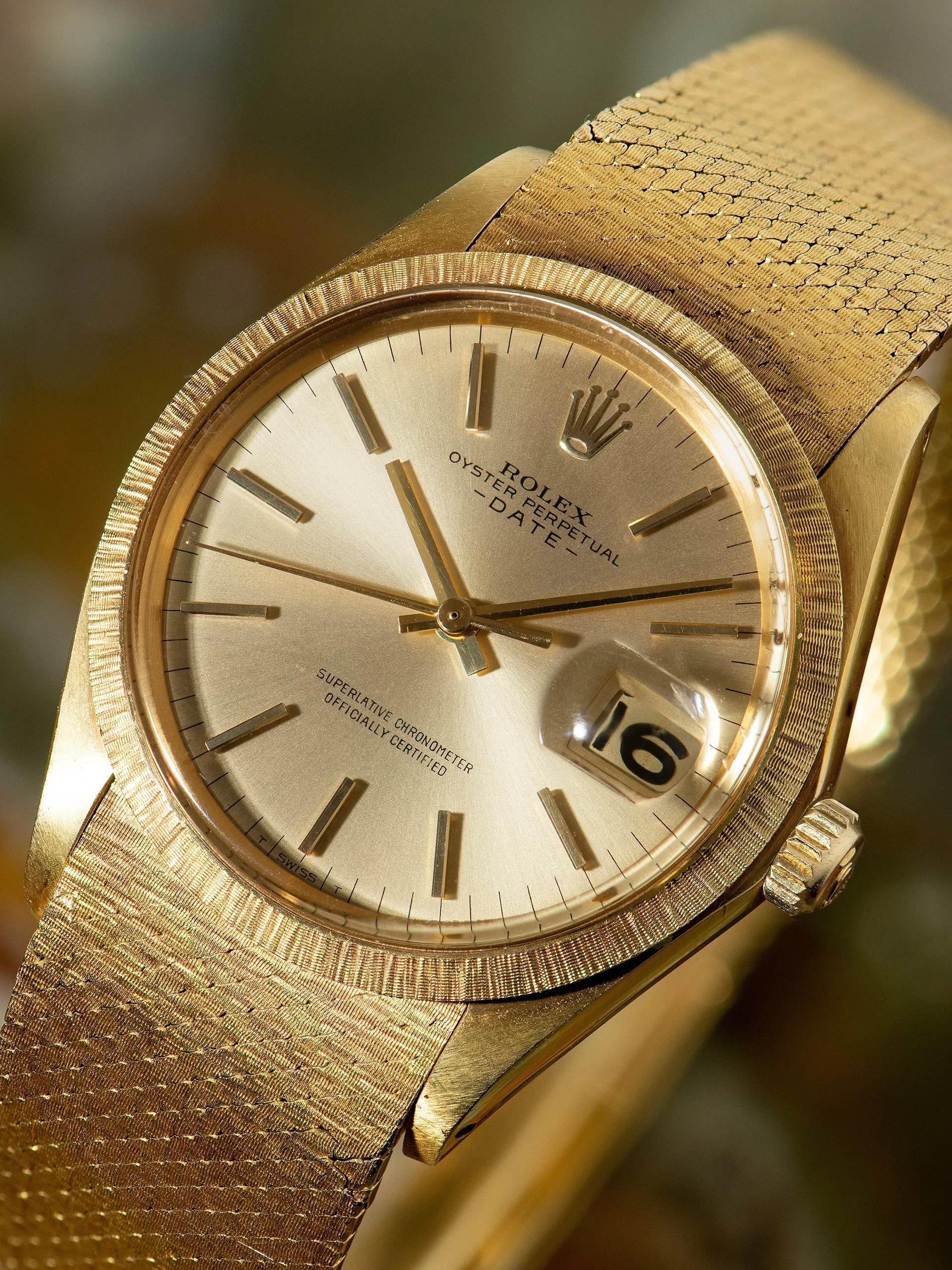 *Unpolished* 1970 Rolex Oyster-Perpetual Date (Ref. 1511) "Bark" 18K YG