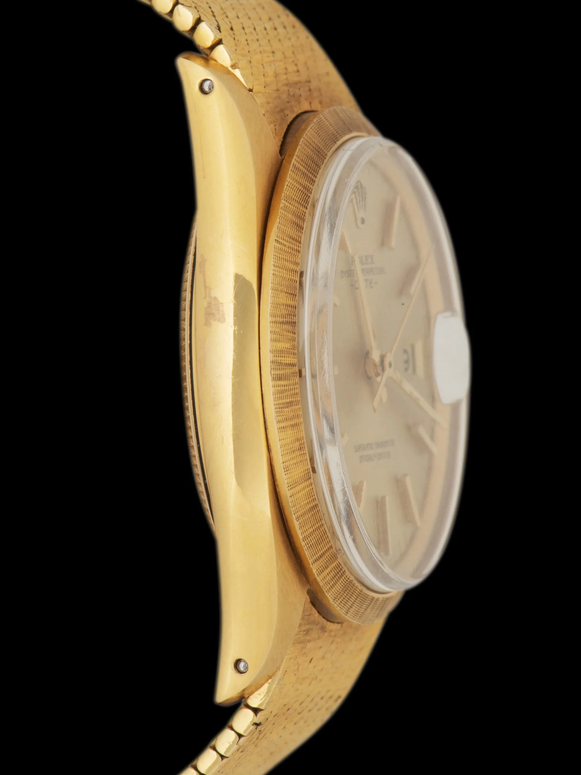 *Unpolished* 1970 Rolex Oyster-Perpetual Date (Ref. 1511) "Bark" 18K YG