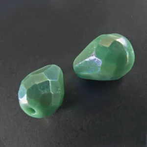 Vintage faceted AB teardrop, Austria. 13x9mm. Pkg of 2. b11-gr-0928-2